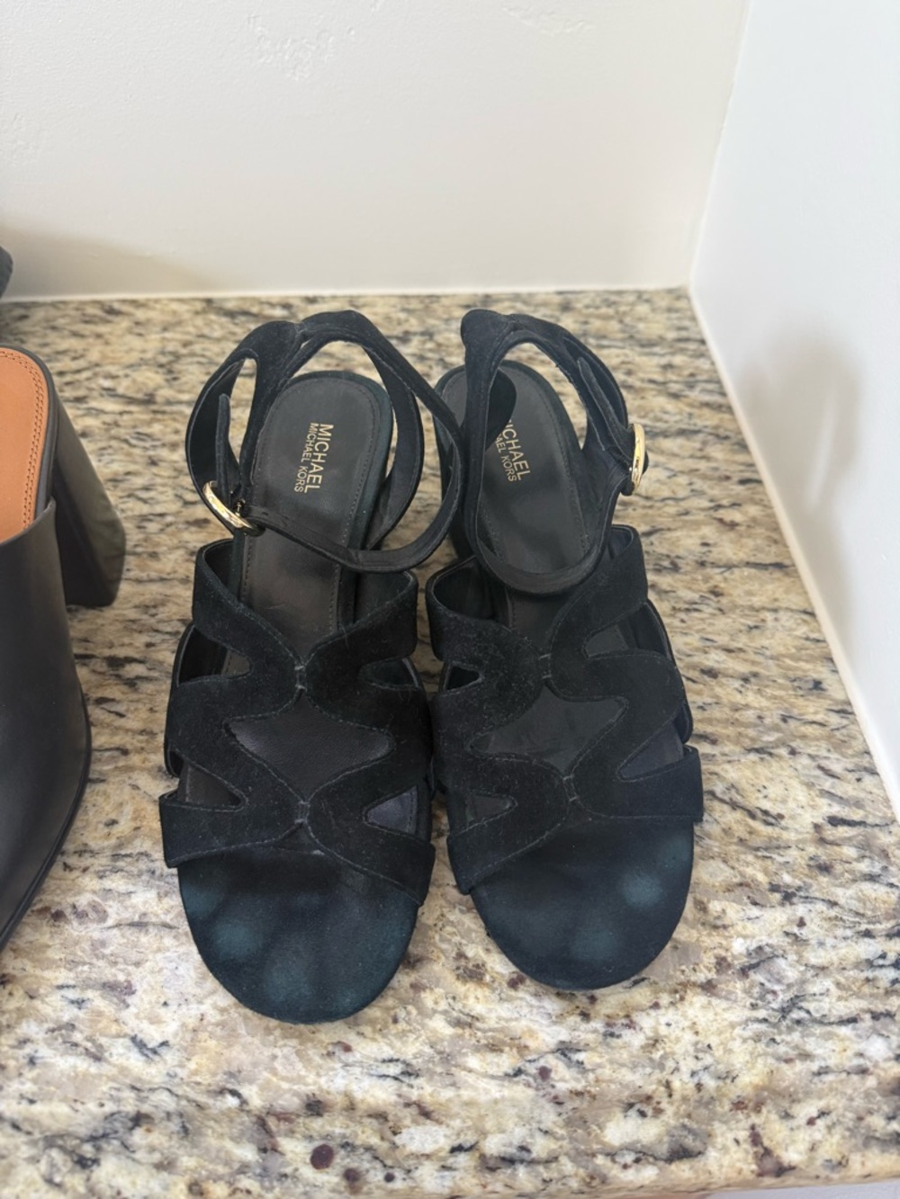 Michael Kors Black Suede Cutout Ankle-Strap Heels